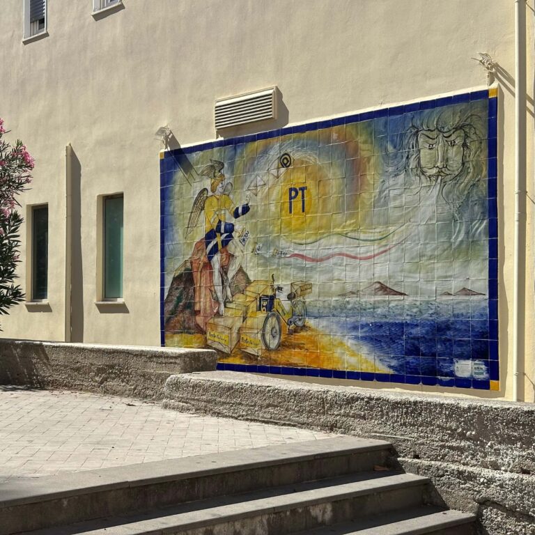 The postal office in Lipari Town with the God of Wind portrayed